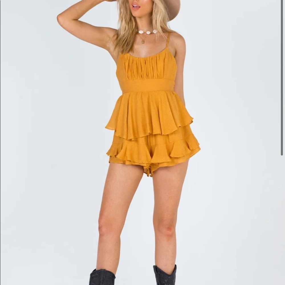 Princess Polly The Galini Playsuit Romper Mustard Yellow